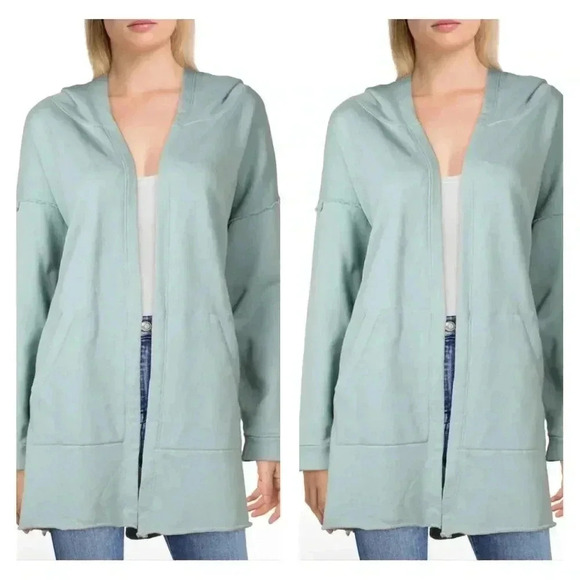 Eileen Fisher French Terry Hodded with Pocket 100% Cotton Lounge Cardigan - Picture 1 of 7